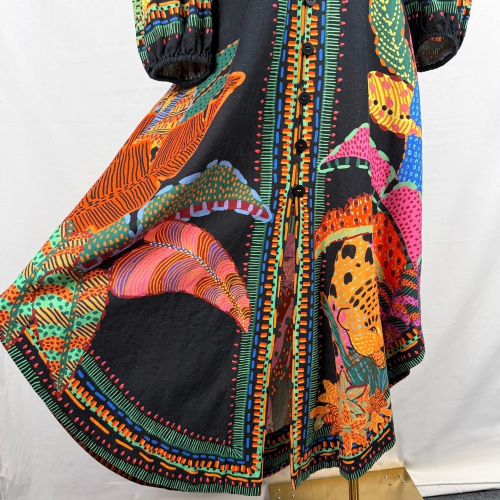 NWOT Farm Rio Black Cool Leopards Maxi Dress Linen Blend Size M Boho Maximalist - Picture 6 of 12